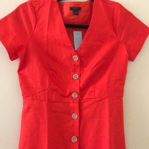 Petite cotton linen button dress